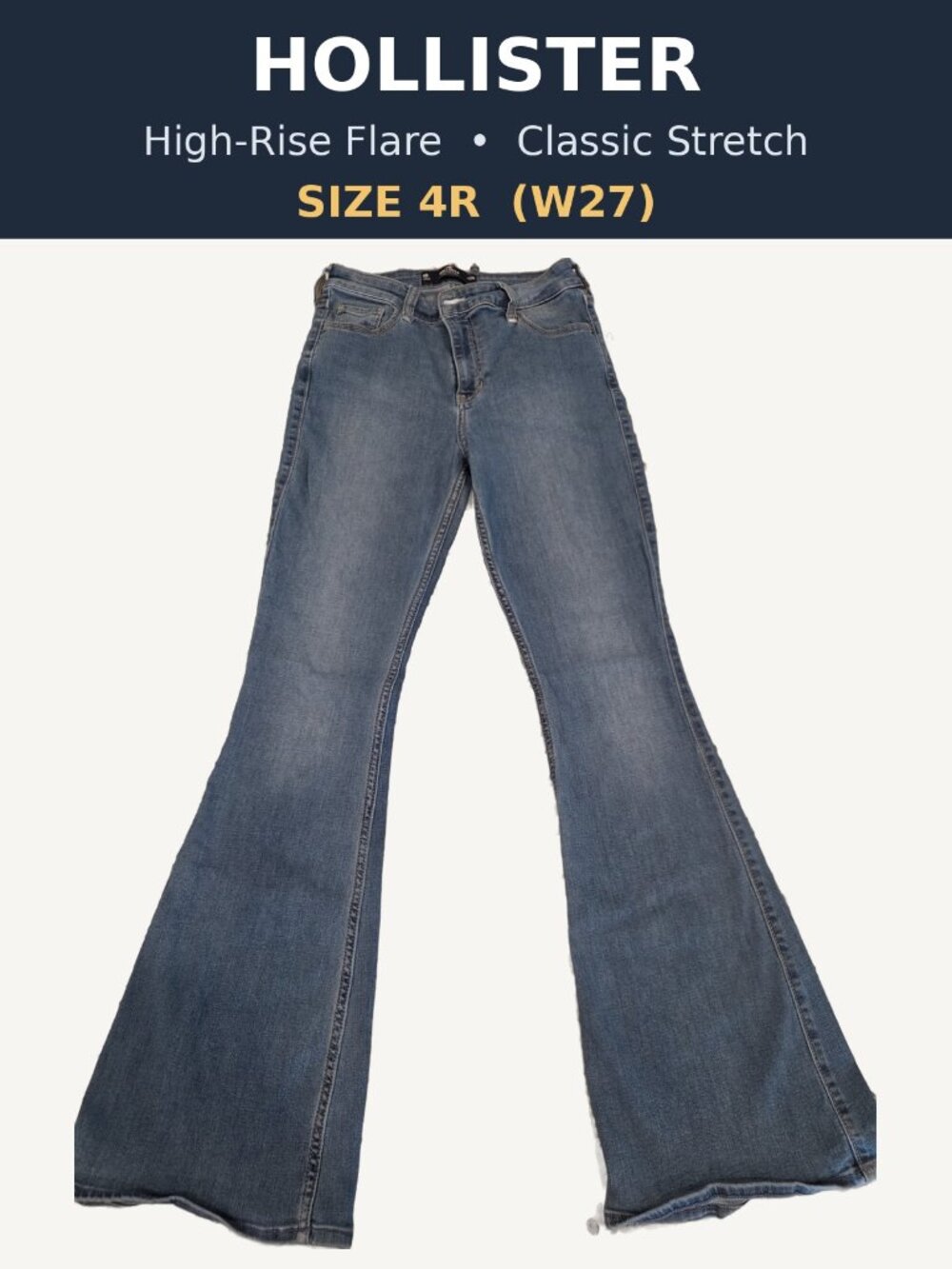 Hollister High-Rise Flare Jeans Medium Wash Classic Stretch Size 4R W27